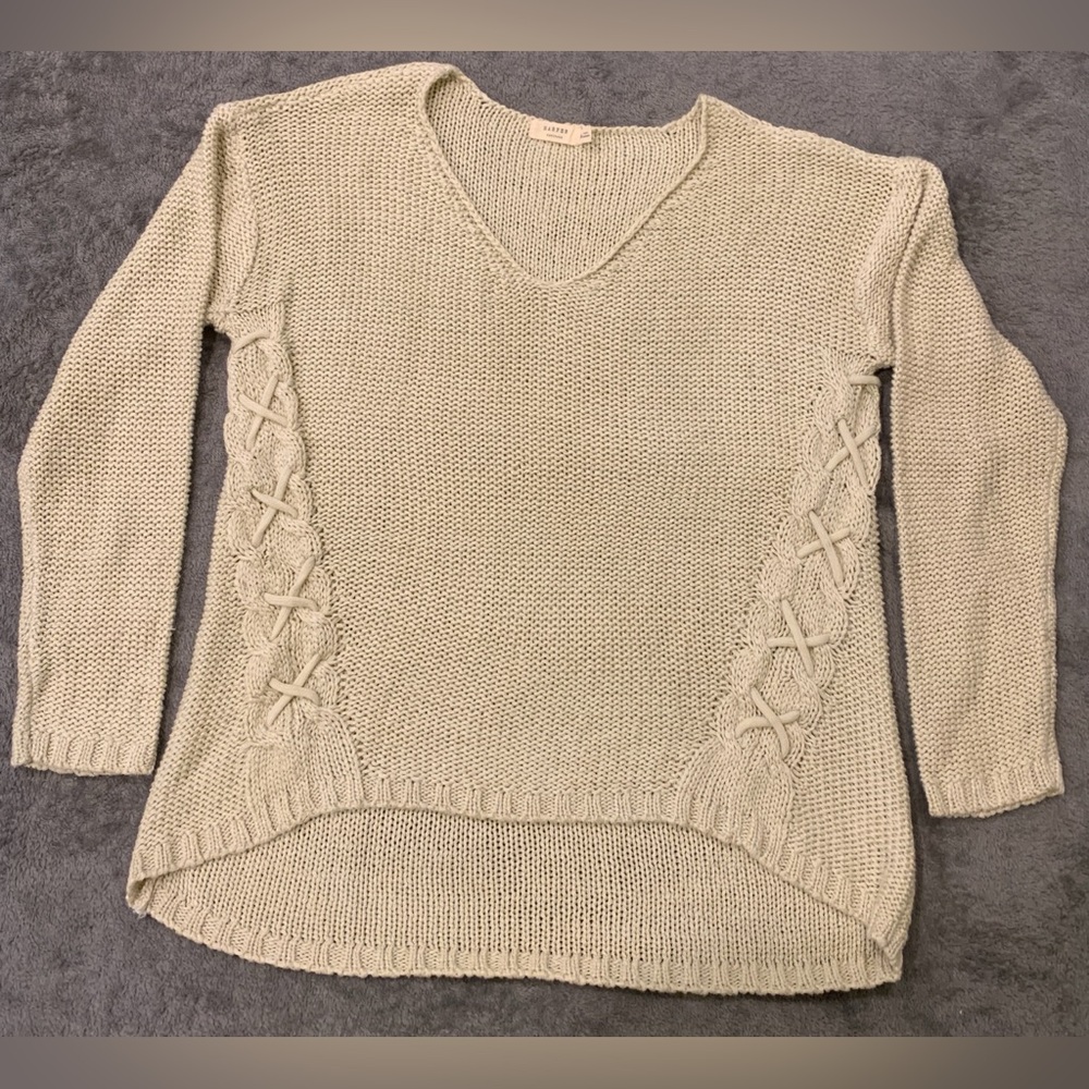 Harper Cream V-Neck Sweater with Side Accents